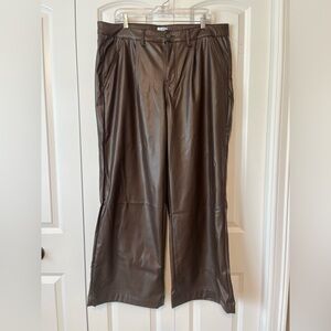 Time and Tru Faux Leather Vegan Chocolate Brown wide leg pants plus Size 18